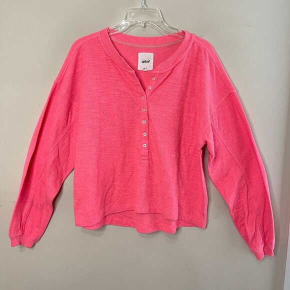 ❌SOLD❌AERIE Oversized Neon Pink Henley, Medium - Picture 1 of 9